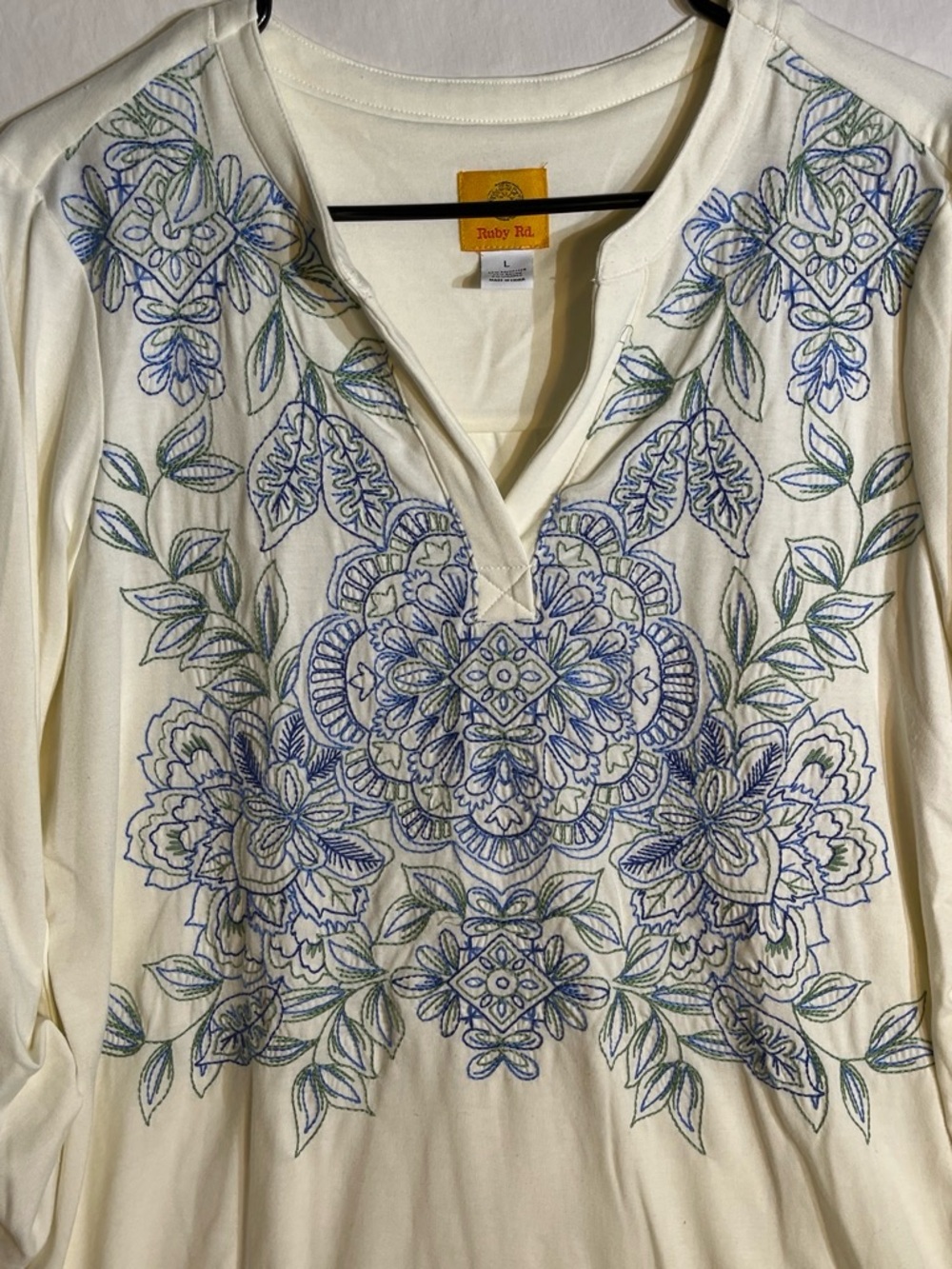 Ruby Rd. Cream Tunic with Blue & Green Floral Embroidery - Picture 2 of 4